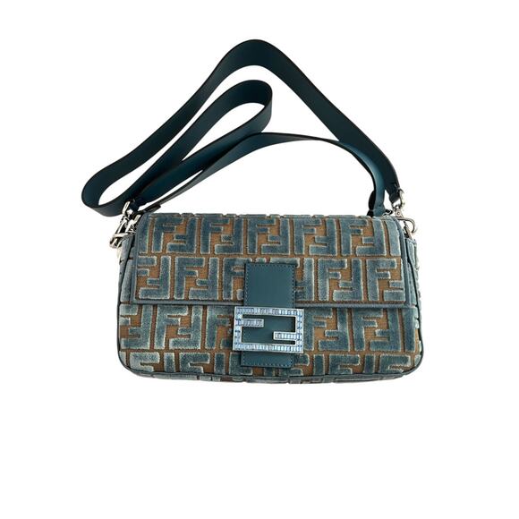 Fendi Handbags - Fendi baguette new style FF velvet silver hardware shoulder bag